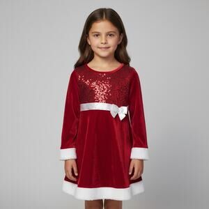 Girl’s Pink and Violet Christmas Dress Size 6 Sequin Velvet Bow Red